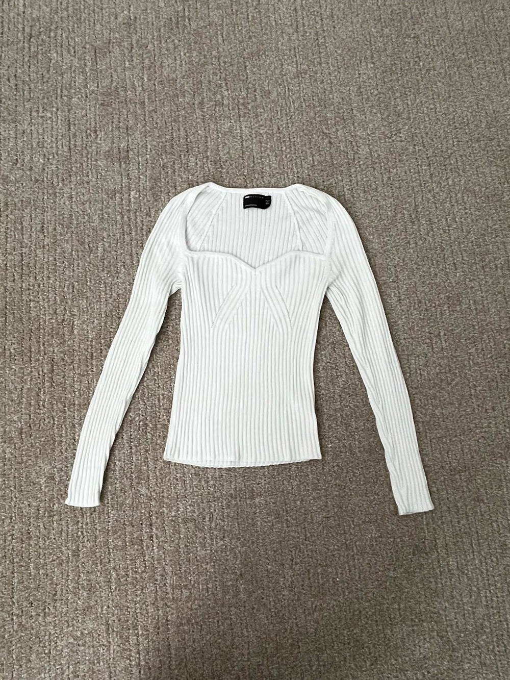 ASOS White Ribbed Long-Sleeve Sweetheart Top